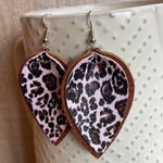NEW! Pebbled Faux Leather Double Layer Leopard Brown Black Teardrop Earrings Photo 1