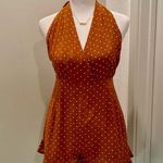 Forever 21 Rust Brown & White Polka Dot Print Halter Romper Playsuit - M Photo 5