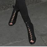 Coach Lena Lux Black Suede Lace Up Peep Toe Heeled Booties Size 6.5 Photo 2