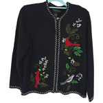 Vtg Hampshire Studio Snow Black Cardinal Embroidered Zip Up Cardigan Sweater L Size L Photo 0