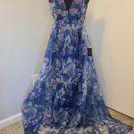 Lulus  Bloom Wildly Maxi Dress Navy Blue Floral Organza Sleeveless Size Small Photo 3