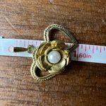 Womens Pearl Embellished Entwined Hearts Floral Necklace Pendant Gold Tone Photo 11