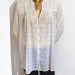 Lucky Brand Women's White/Ecru See-Through Texture Long Sleeve Blouse Size M Photo 5