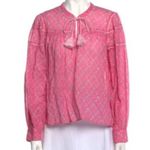 Love Shack Fancy Hot Pink Prairie Cotton Peasant Blouse Floral Print Fuschia Berry Photo 2