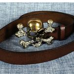 Nine West Skull Buckle Brown Leather Belt Woman's 39 in long Photo 7