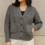 Aerie Women’s Cable Knit Cardigan Sweater V-Neck Pockets Longsleeve in Gray S Photo 0