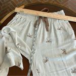 Umgee  Linen Pants Size Medium Cream Brown Bows Elastic Waist Casual Vacation NWT Photo 5