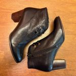 Antonio Melani Designer Black Leather Wood Heel Booties w/ Buckle Detail size 38 Photo 0