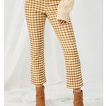 Hayden Womens High Waisted Gingham Pants Crop Flare Retro Beige Yellow M Photo 0