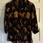Ralph Lauren Black and Brown Equestrian Blouse with Balloon Sleeves Photo 0
