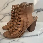 DV | Women's Neutral Brown Weave Peep Toe Block Heel Bootie Sandals Sz 9 Tan Photo 3