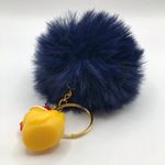 Holiday Pom Keychain | Navy Blue | Plastic Ducky with Santa Hat Charm Handmade Yellow Photo 4
