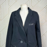 T by Alexander Wang Black Leather Accent Trim Knit Blazer Size Small‎ **Flawed Photo 5