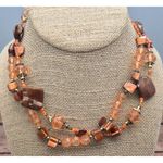 None Artisan Made Peach & Brown Beaded Necklace & Dangle Earrings Set Dyed Abalone Photo 6