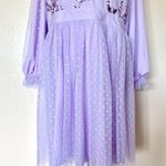 Simplee Apparel Simplee Plus Purple Sequin Polkadot Tulle Mesh Long Sleeve Dress. Photo 1