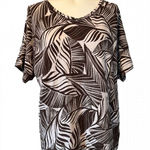 Chico's  Brown and Off-white Leaf Print Blouse Top 3 16 XL Photo 0