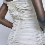 ZARA Ruched Bodycon Mini Dress Ruffled Strappy Ivory White Party Dress Sz S Photo 1