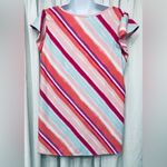 Flamingo Stripe Multicolored Pattern Short Sleeve Blouse Size Large Top Photo 9