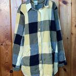 Blair yellow plaid flannel shirt size large longer in length with pockets fall Photo 0
