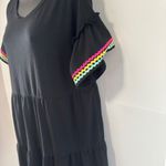Crown & Ivy  Dress L Tiered Black Ric Rac Trim Short Sleeve Casual Boho Retro Photo 3