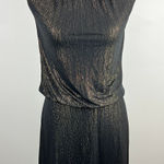 Veronica M  Black Gold Lurex Sparkle Mock Neck Backless Draped Cocktail Dress XS Photo 0