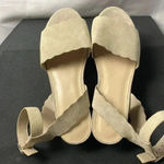 Marc Fisher WO SIZE 9.5 LEATHER OATMEAL TAN ANKLE STRAP SANDAL 2” WEDGE HEELL Photo 5