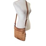 Fossil VTG  Genuine Leather Brown Crossbody Bag Tan Satchel Zip-Top Key Charm Y2K Photo 8