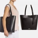 Rebecca Minkoff Stella North South Tote Bag Black Pebbled Leather Silver Lining Photo 14