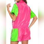 Yisfri Women's Color Block Windbreaker Outfit Short Sleeve Shorts 80s 90s Pink Size 2X Photo 2