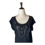 Alice + Olivia  Black Beaded‎ Jeweled Scoop Neck Short Sleeve Mini Dress Size S Photo 2