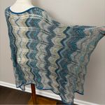 Sigrid Olsen  Poncho Crocheted Open Knit Chevron Wool Art To Wear Blue Green Grey Photo 8