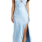 NWT Showpo Adriene Baby Blue Satin Plunge Babydoll Slit Halter Maxi Dress Size 4 Photo 0