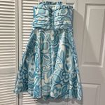 Badgley Mischka Strapless Dress Size 12 Blue Floral Watercolor Formal Party Photo 11