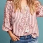 Akemi + Kin Anthropologie Akemi + Kim Striped Embroidered Tassel Boho Blouse Size Medium Photo 0