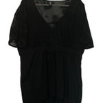 Torrid SZ 3 Black Floral Embroidered Short Sleeve Semi Sheer V Neck Top Holiday Photo 0