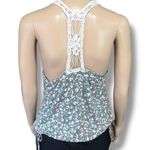 Forever 21 Womens Tank Top Crochet Scoop Neck Floral Print Green Pink Large Photo 3