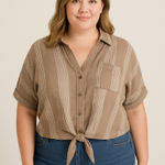 Adyson Parker  cream white striped button up cropped shirt Photo 0