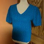 Vtg 80s Blue feminine v neck sweater Size M Photo 9