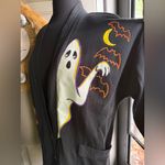 Vintage 90s Linda Lori Halloween ghost black cat tunic cardigan, size large Orange Photo 5