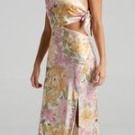 Showpo Glaucus Cut Out Satin Floral One Shoulder Midi Dress Sz 8 NWT Pink Photo 0