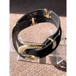 Cache  Black Suede Leather Gold METAL Hardware Rhinestones 1 1/4" Wide Belt Photo 3