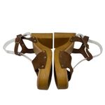 Made in Italy Brown Leather Platform Slingback Sandal Wood Chunky Heel Size 9 Photo 6