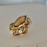 Calla Lilies Smokey Quartz Marquise Ring “Titania” Gold Earthy Floral Bohemian Jewelry Photo 4