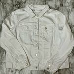 Liz Claiborne White Jean Jacket Satin Nickel Hardware Closet Staple Boho Chic Photo 3