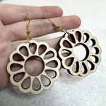 Handmade Wooden Flower Cutout Dangle Earrings Photo 2