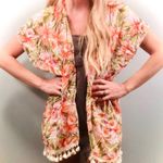 Free People Floral kimono cardigan top with tassels size large Photo 2