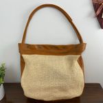 Furla Straw and Cognac Leather Slouchy Hobo Shoulder Bag Tote Bohemian Chic Photo 3