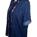 Vintage 80s Denim Patchwork Red White Blue Patriotic 4th of July Blouse, Medium Photo 1