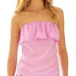 Lilly Pulitzer Women's XS Pink Silk Ruffle Tube Blouse Strapless Summer Top Photo 0
