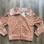 Current Air NWT Oversized Collar Velour Pullover Shirt 1/4 Zip Taupe Tan Small Photo 4